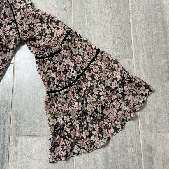 Tart Sheer Floral Boho Blouse Crochet Details Tassels Ruffle Collar Size Small - Picture 4 of 13